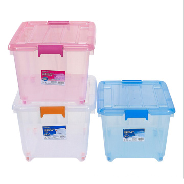 Crystal Plastic Storage Box with Wheels for Household Storage